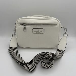 London Fog Cream Jane Camera Crossbody Bag with Patterned Strap